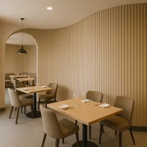3D Dekorativni zidni paneli - Premium Beige je fleksibilni panel koji se zahvaljujući uklopnom sistemu prilagođava i zakrivljenim, neravnim površinama poput stubova i valovitih zidova.