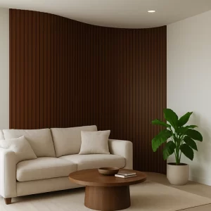 3D Dekorativni zidni paneli - Terra Brown je fleksibilni panel koji se zahvaljujući uklopnom sistemu prilagođava i zakrivljenim, neravnim površinama poput stubova i valovitih zidova.